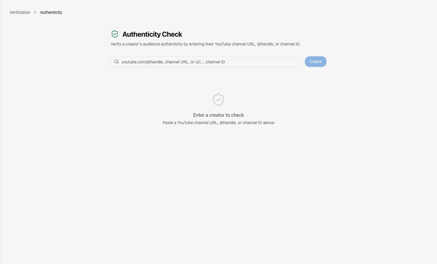 Authenticity Check 支持频道 URL、handle 或 Channel ID